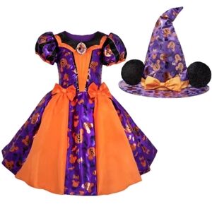 Disney Minnie Mouse Pumpkin Witch Girl's Halloween Dress & Hat 2pcs Kids Costume